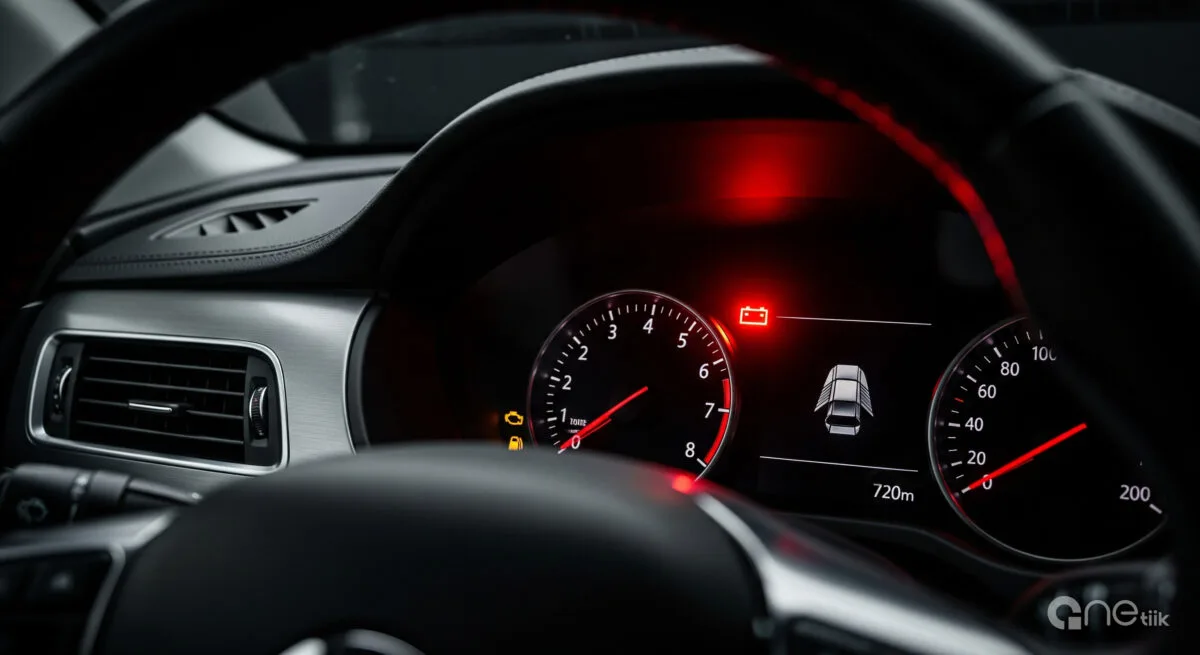 Car dashboard battery warning light glowing – Signs your car battery needs replacement, how long do car batteries last, car battery lifespan, car battery lifetime, car battery life expectancy, car battery life span.